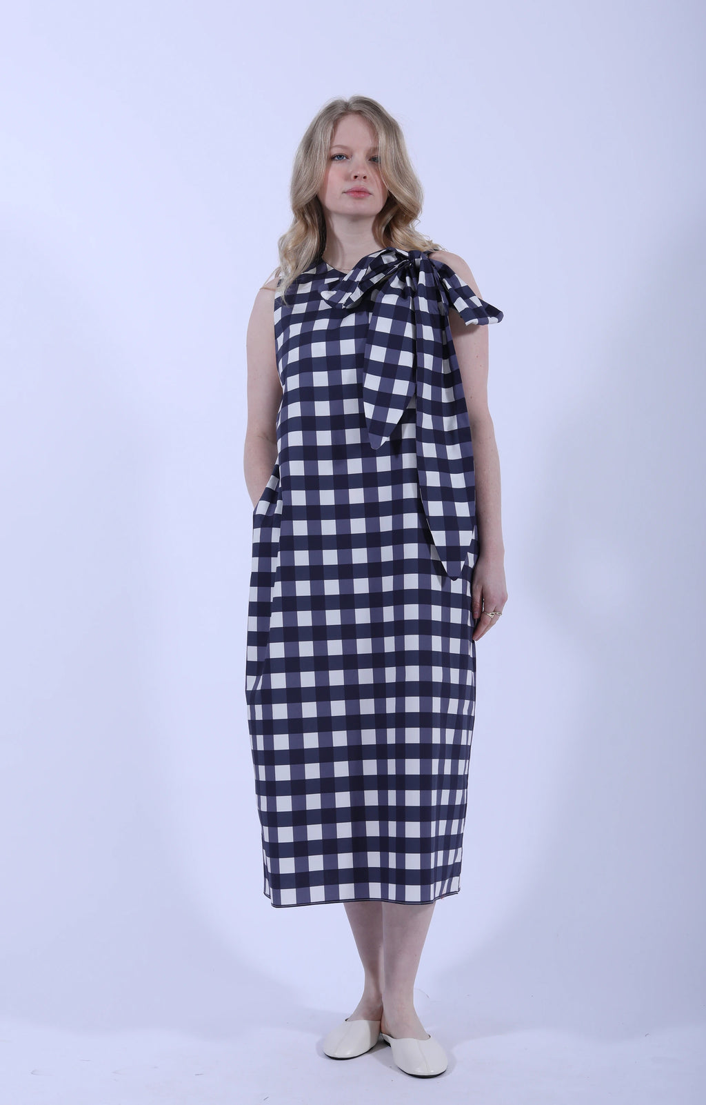 Bow Dress Navy Check