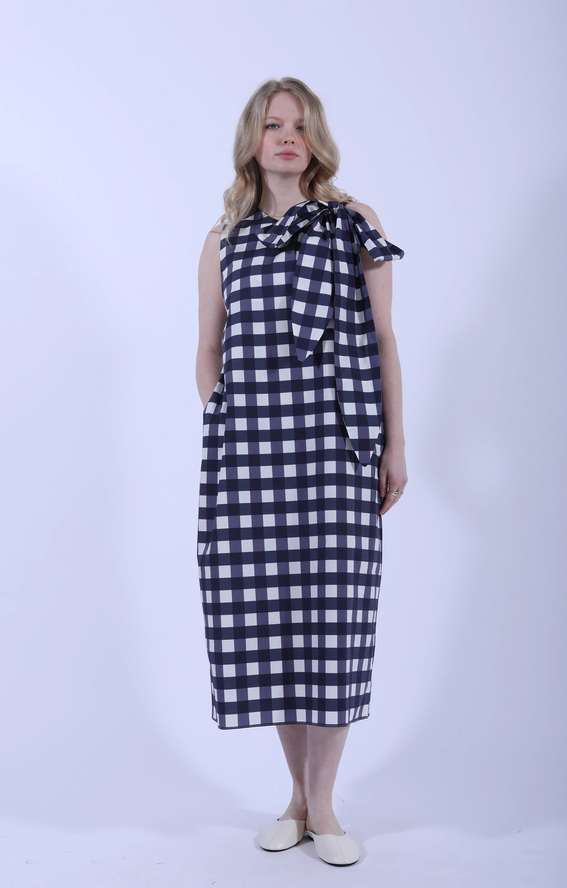 Bow Dress Navy Check