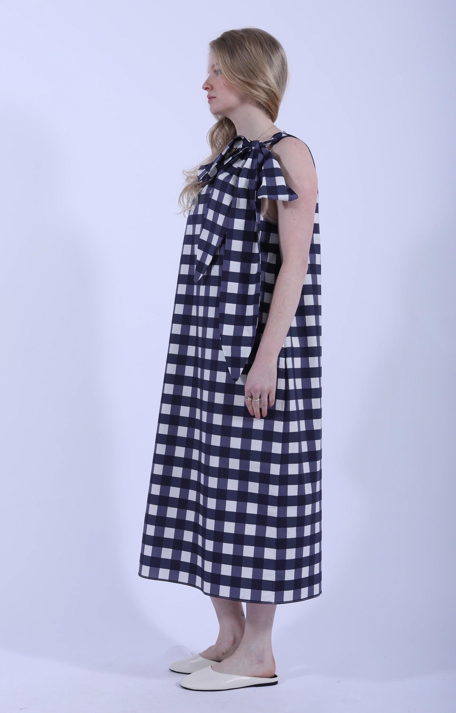 Bow Dress Navy Check