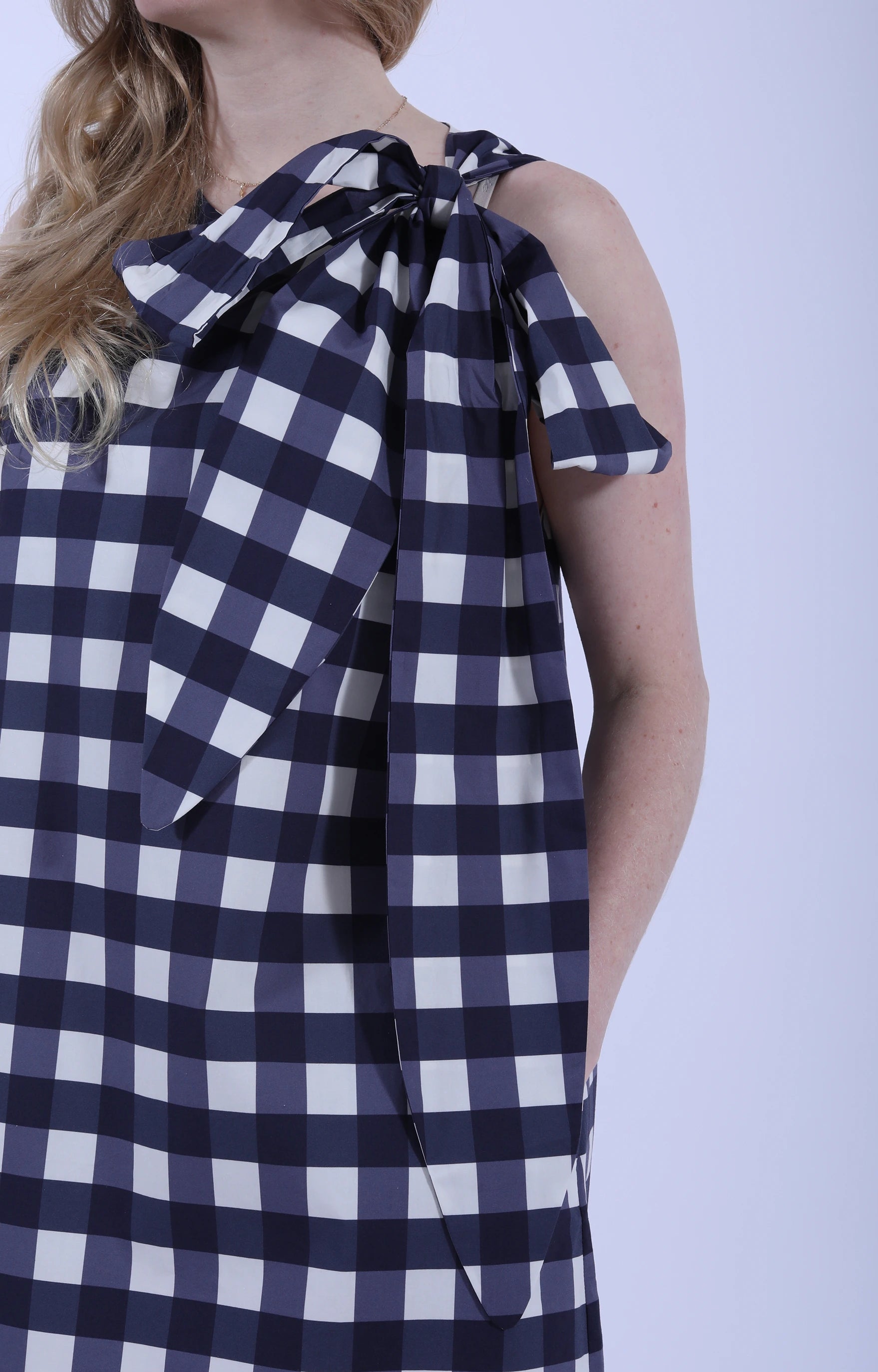 Bow Dress Navy Check