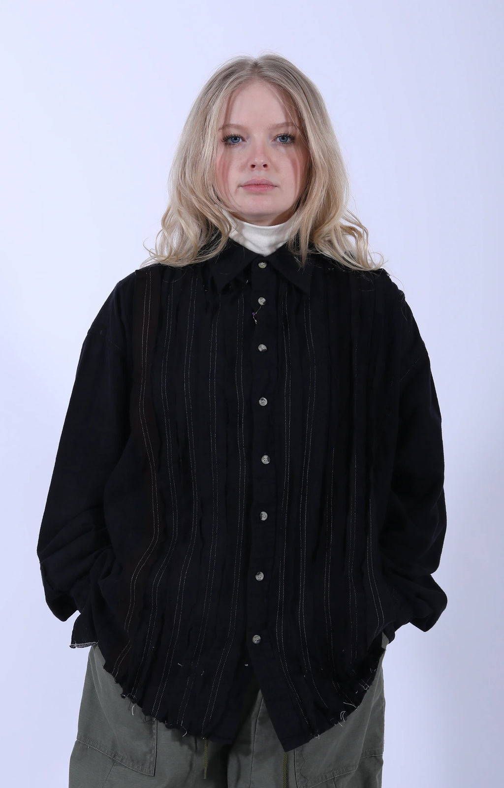 Ribbon Wide Shirt Overdye Black 1