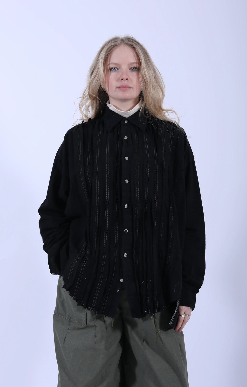 Ribbon Wide Shirt Overdye Black 2