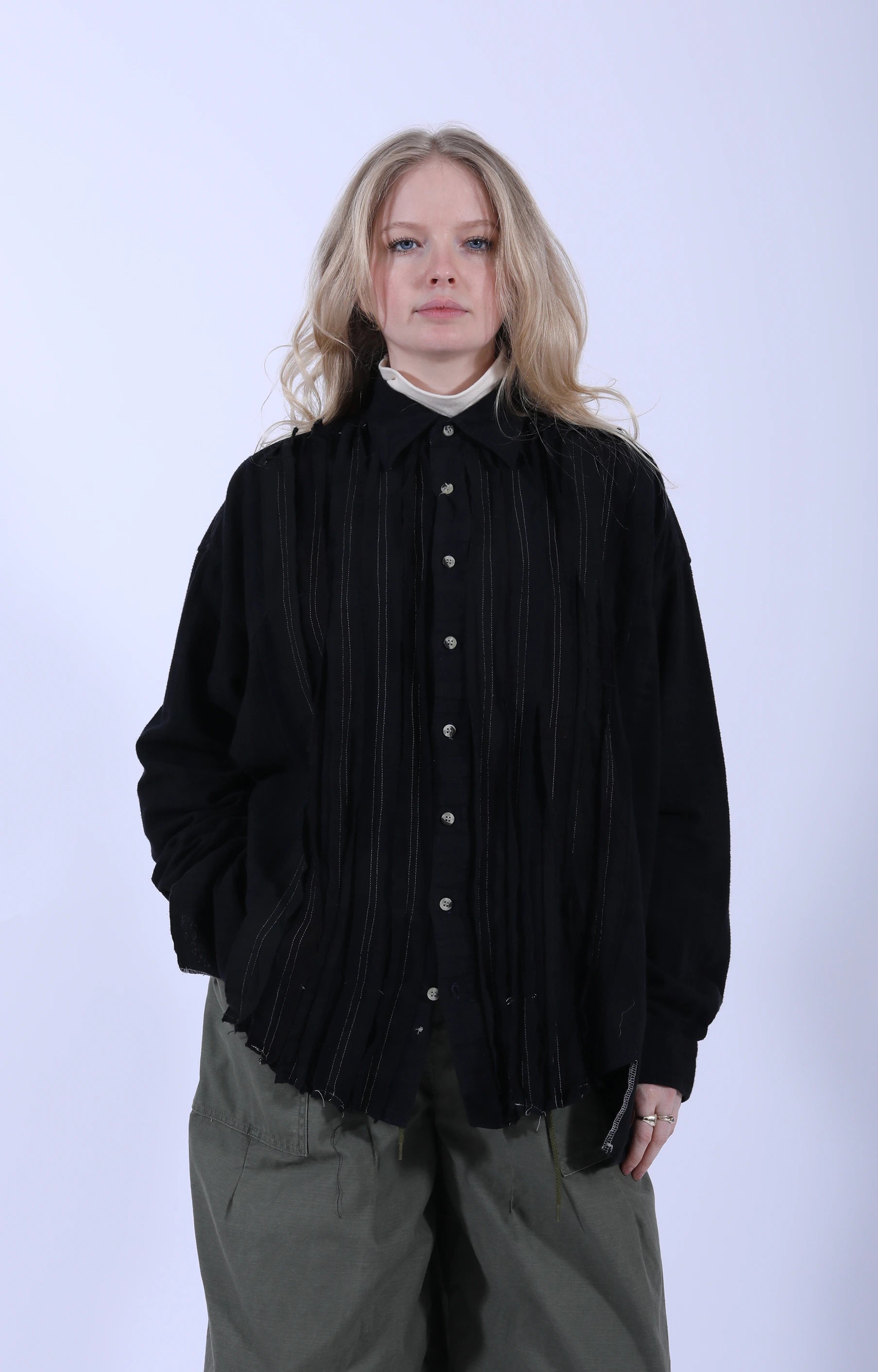 Ribbon Wide Shirt Overdye Black 2