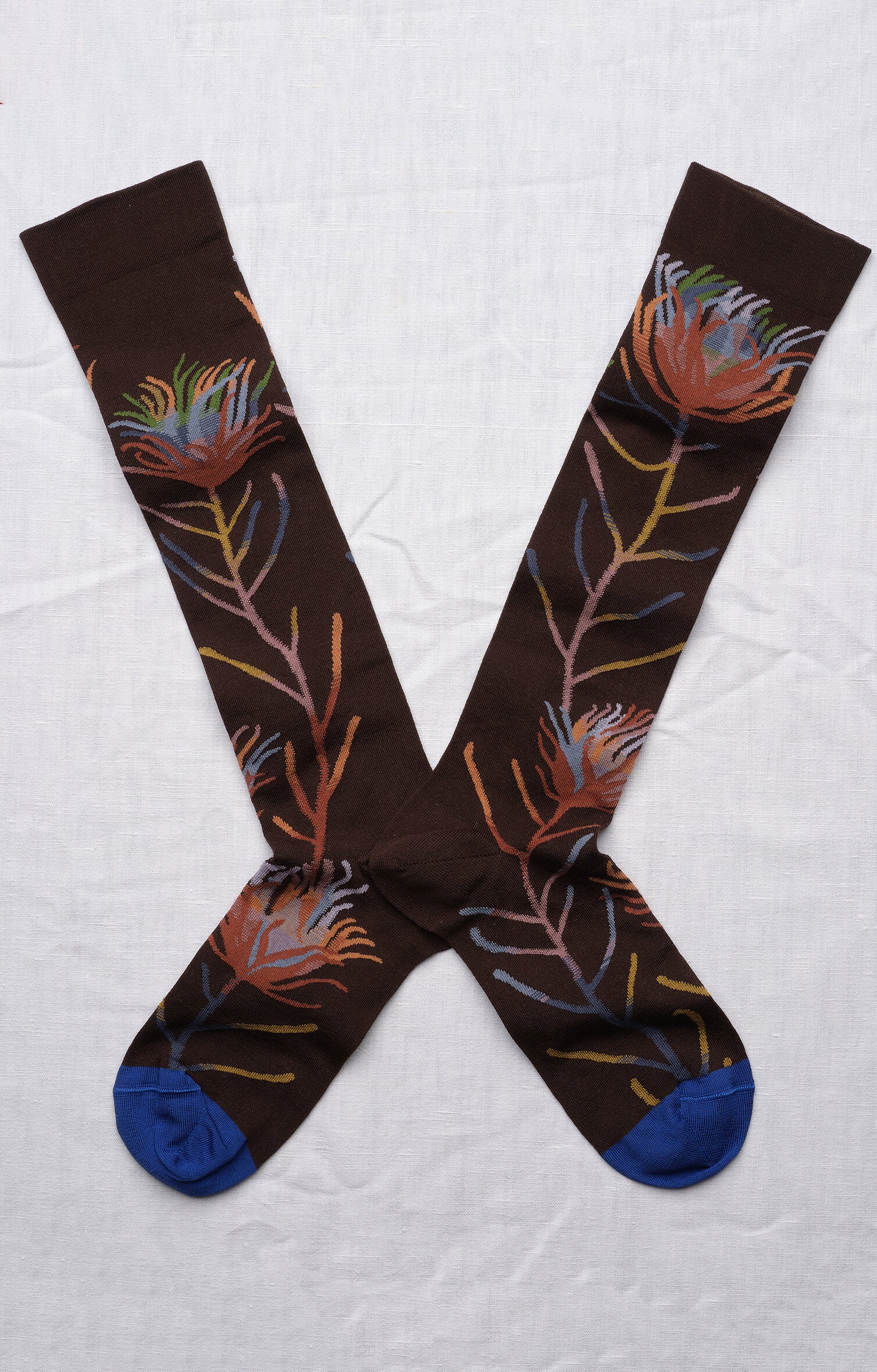 Chaussette Fleur Marron-Fonce