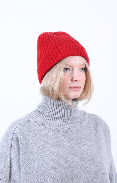 Cashmere Rib Beanie Ruby