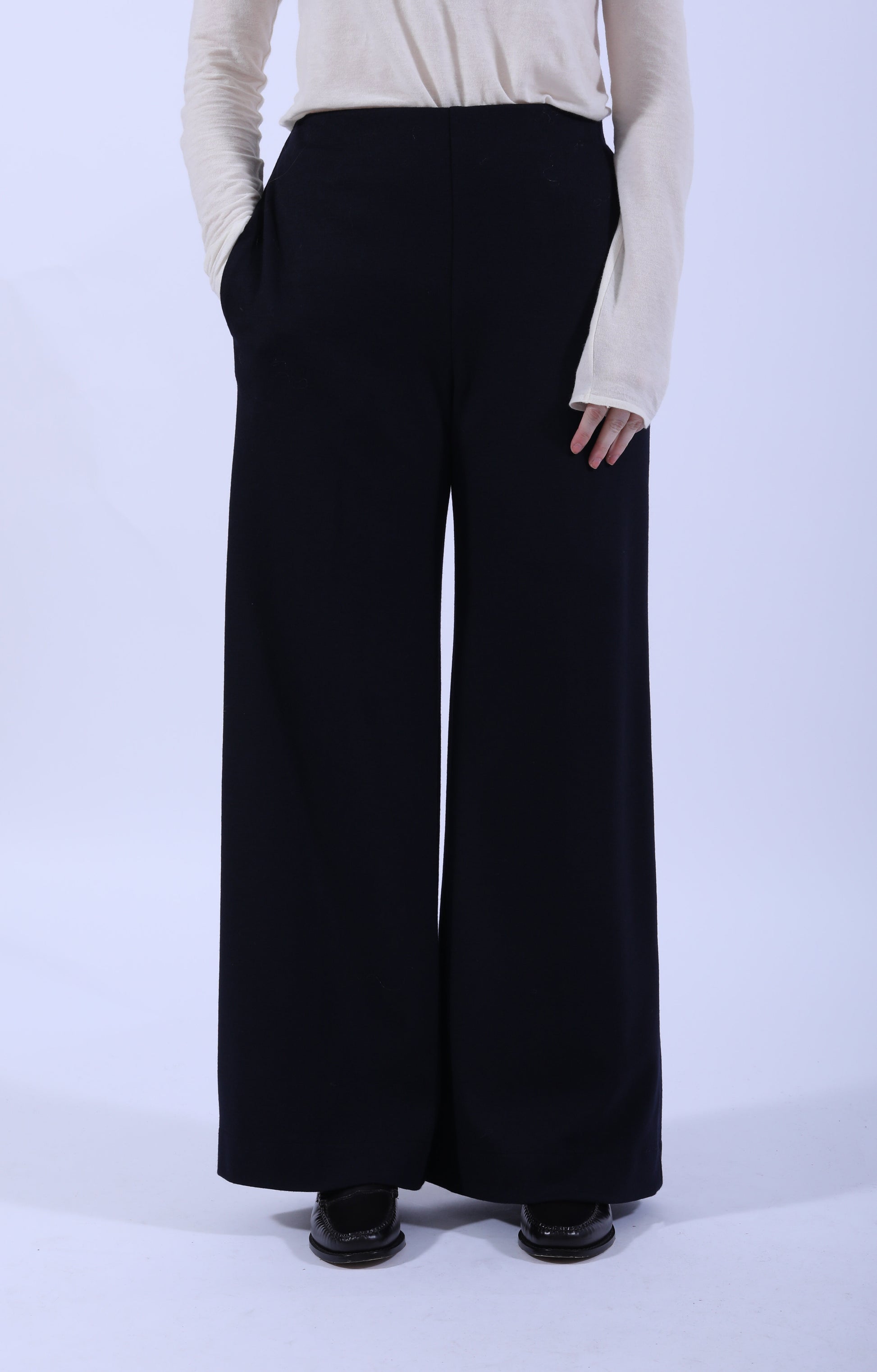 Flared Merino Trousers Navy