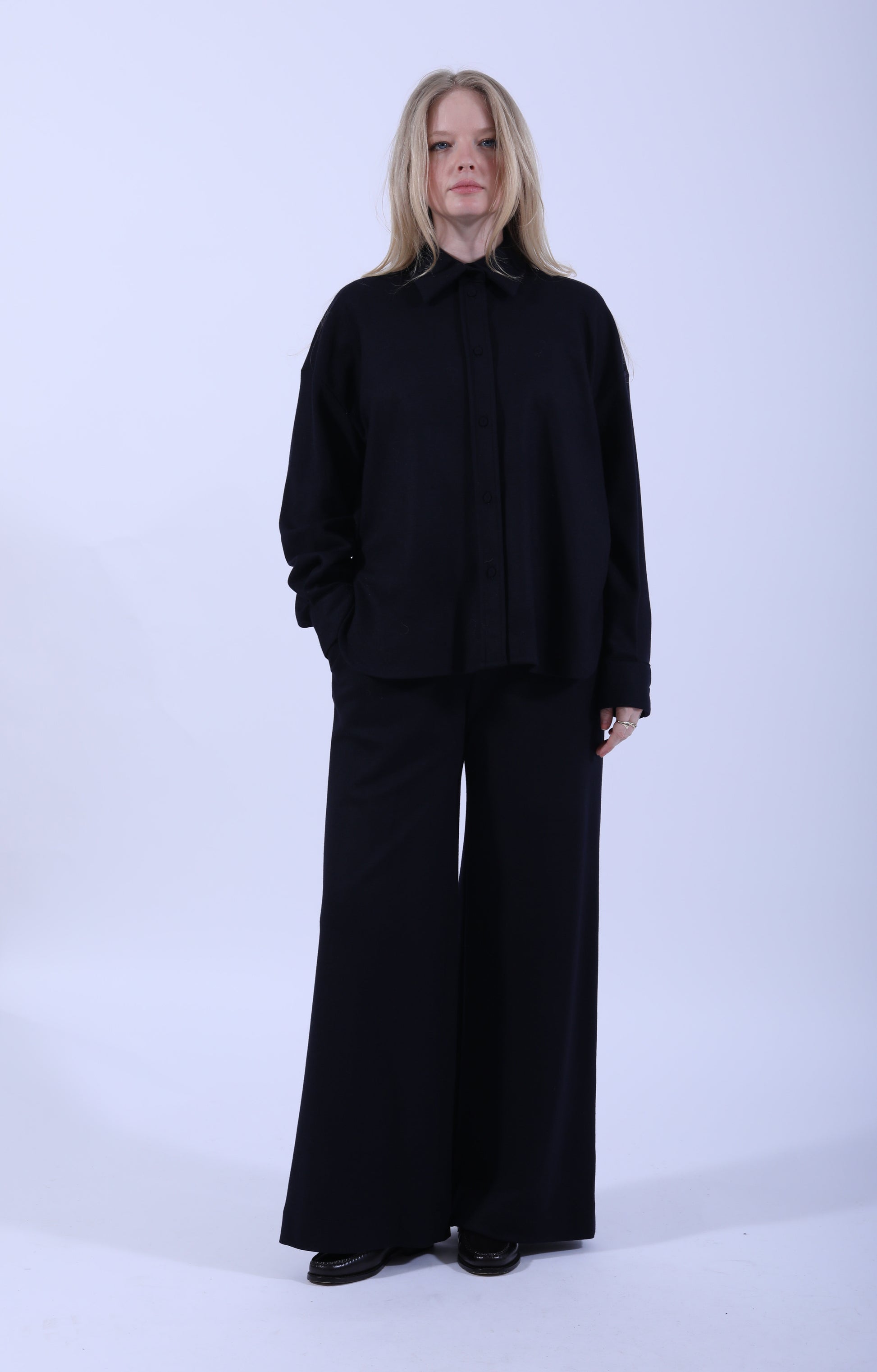 Flared Merino Trousers Navy