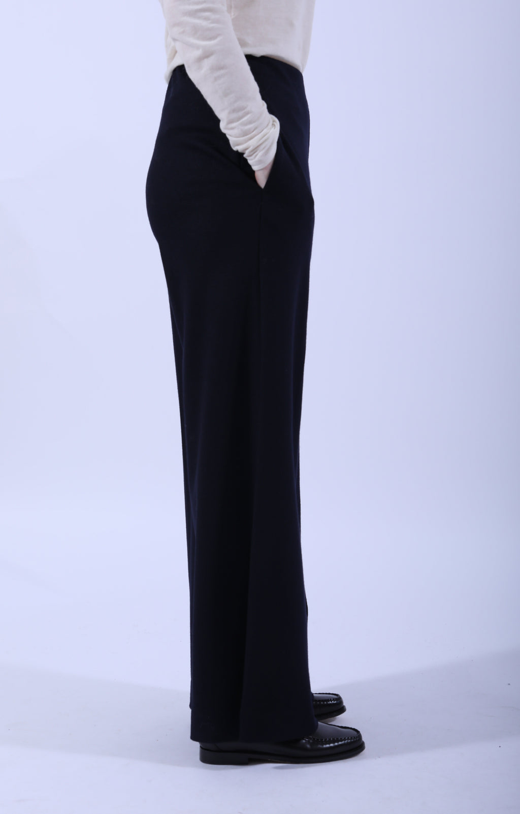 Flared Merino Trousers Navy