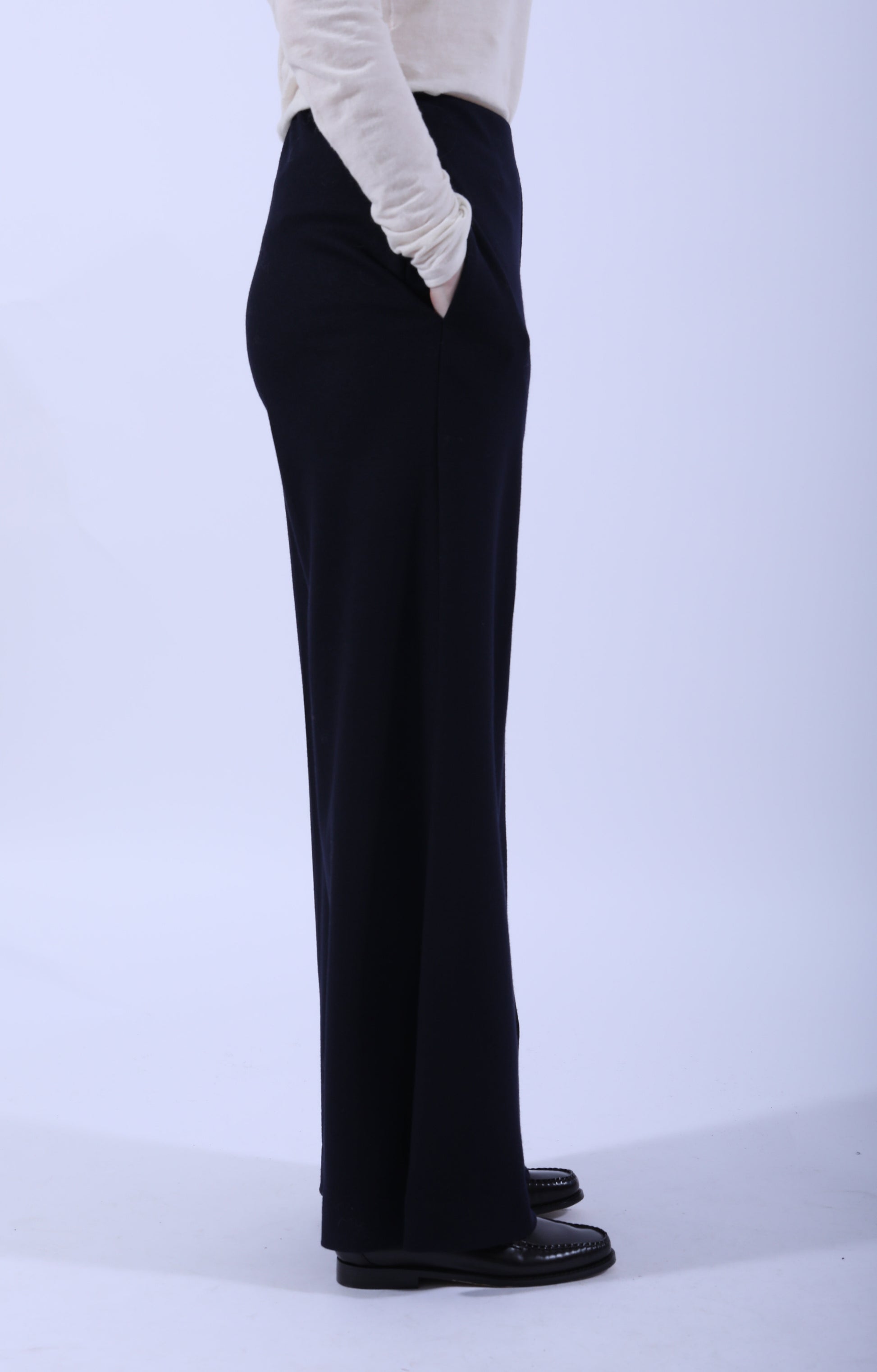 Flared Merino Trousers Navy