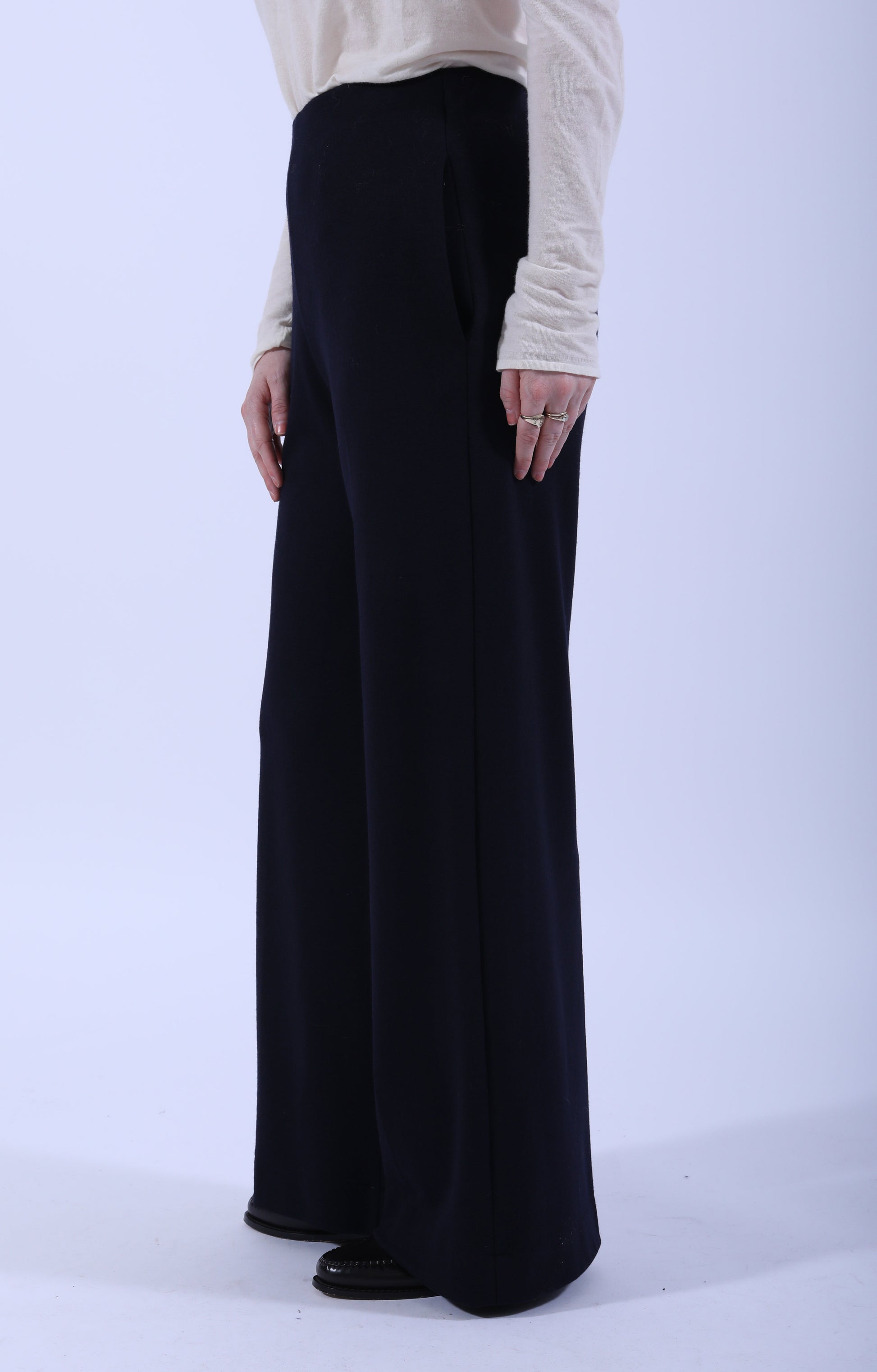 Flared Merino Trousers Navy