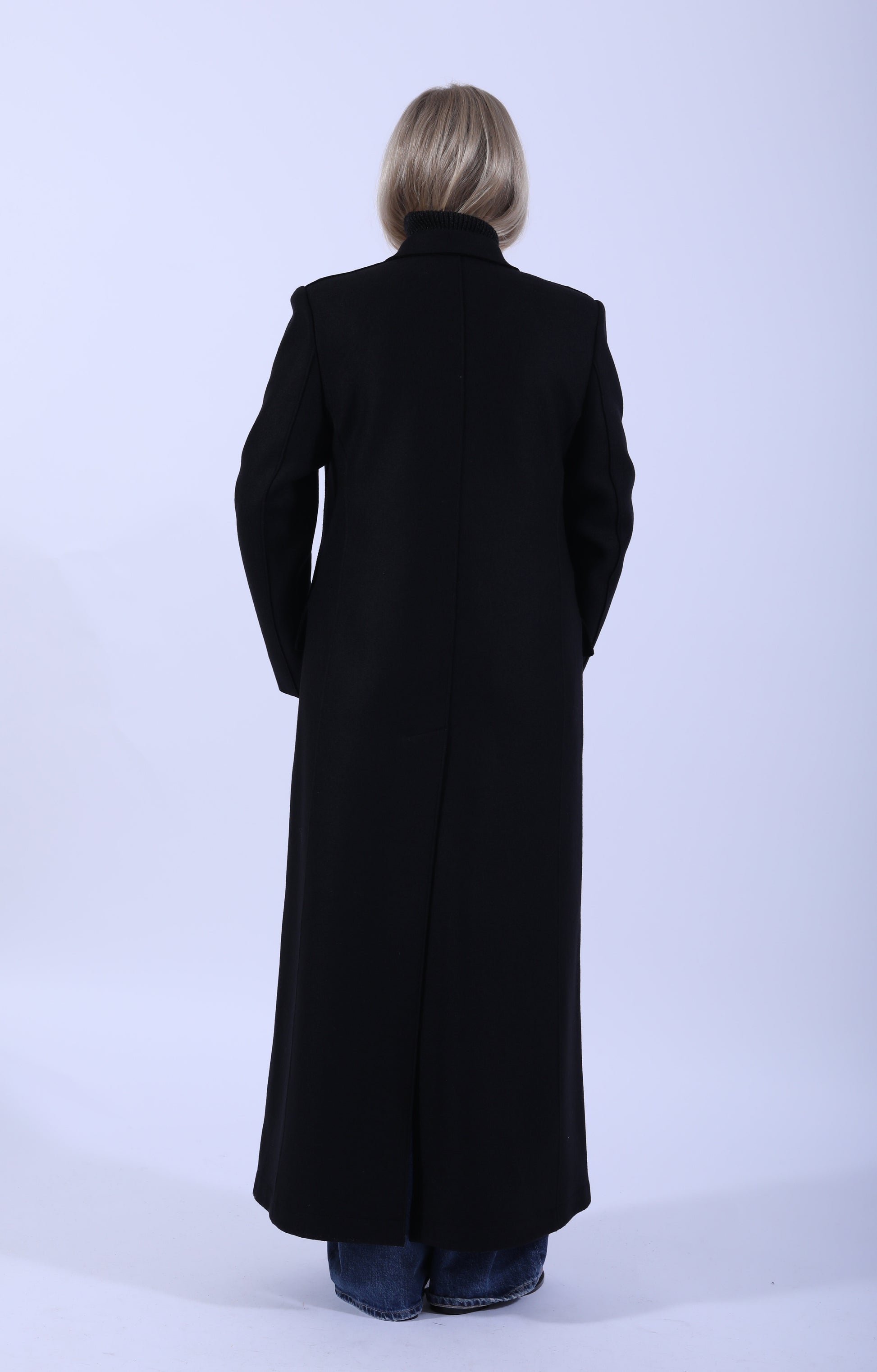Long Double Breasted Tailored Coat Black