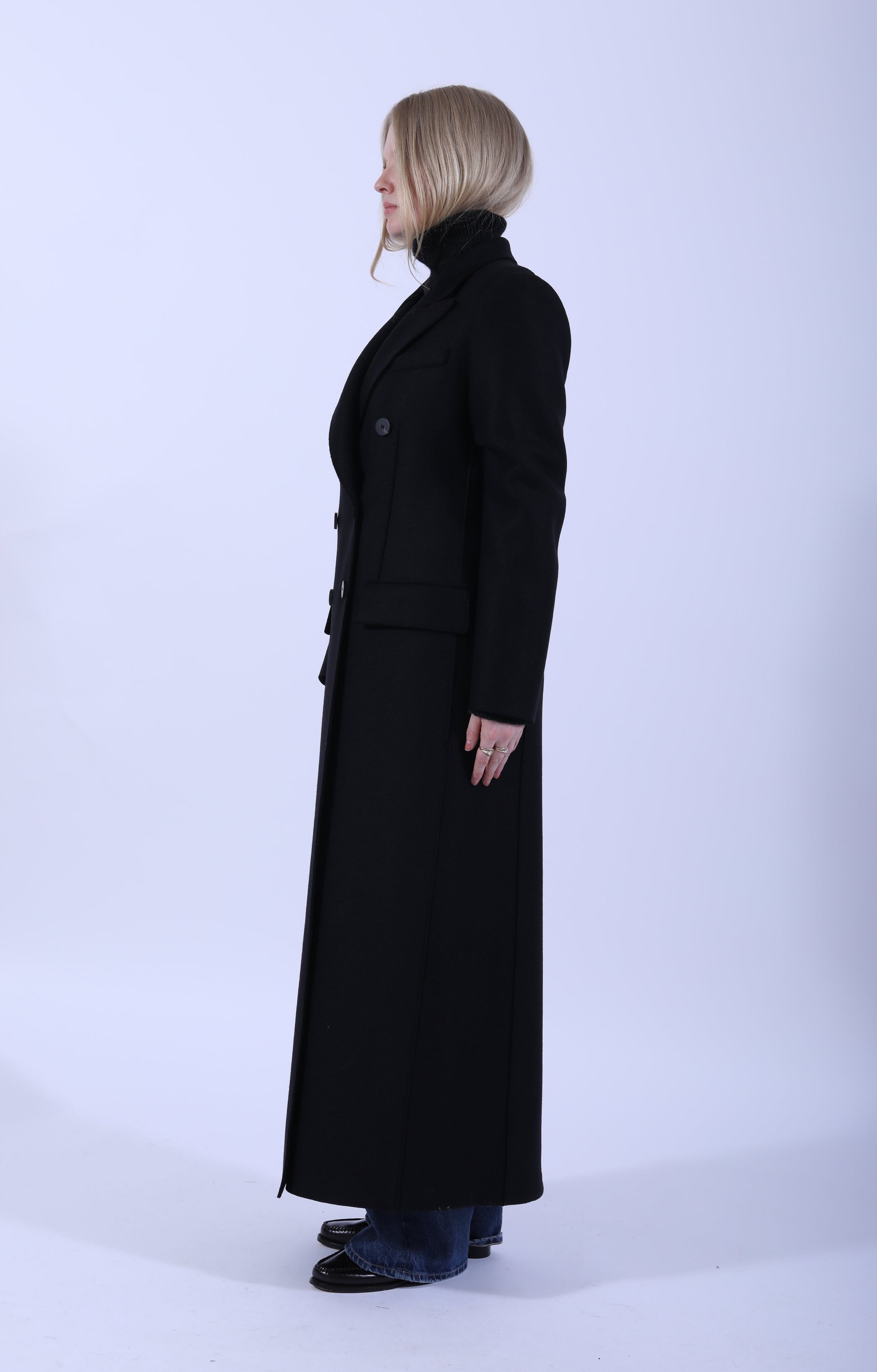 Long Double Breasted Tailored Coat Black