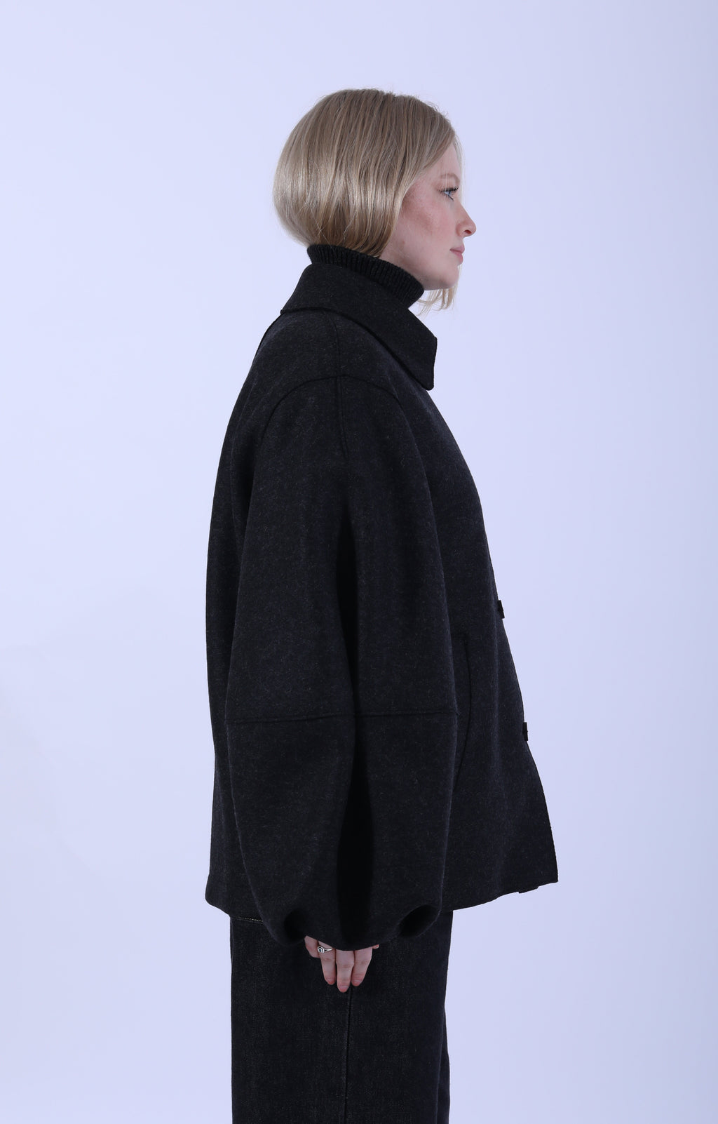 Puff Sleeves Jacket Pressed Wool Anthracite
