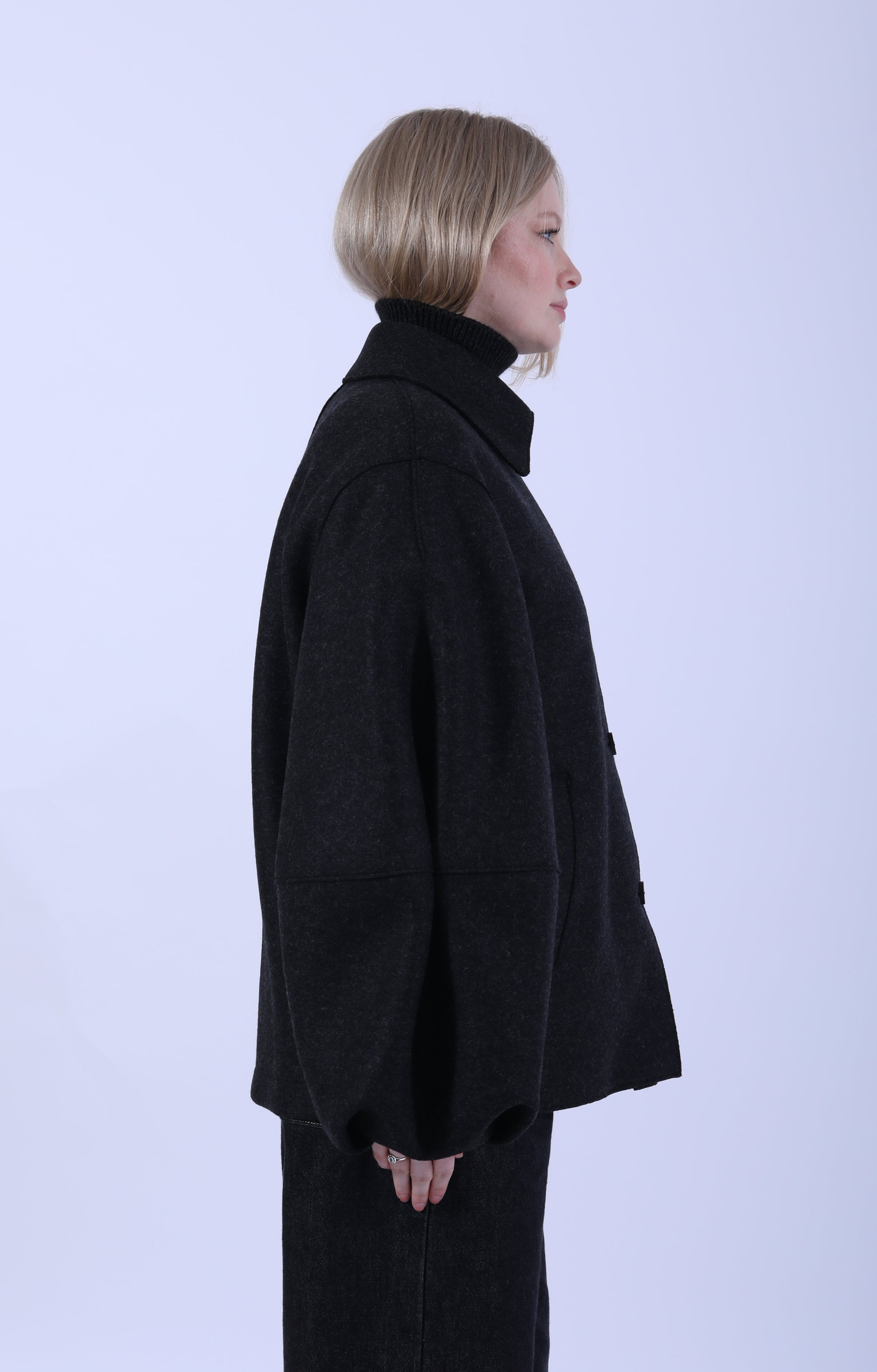 Puff Sleeves Jacket Pressed Wool Anthracite
