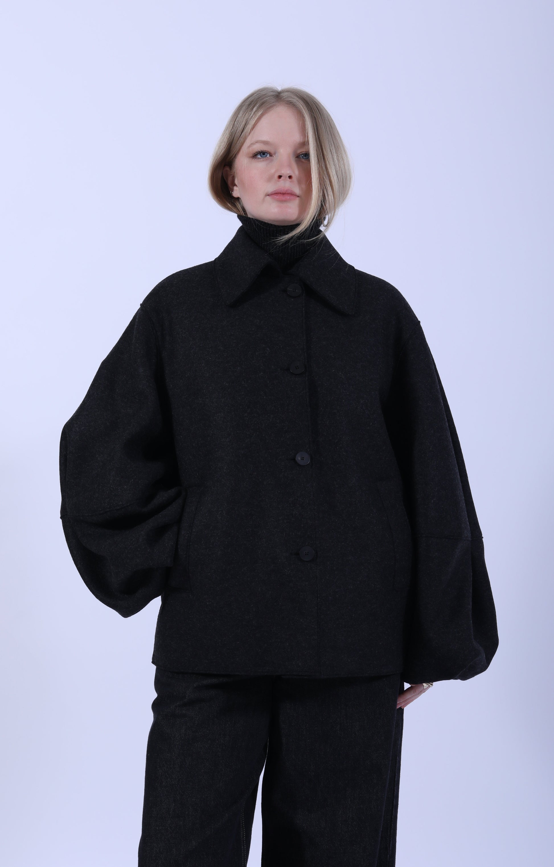 Puff Sleeves Jacket Pressed Wool Anthracite