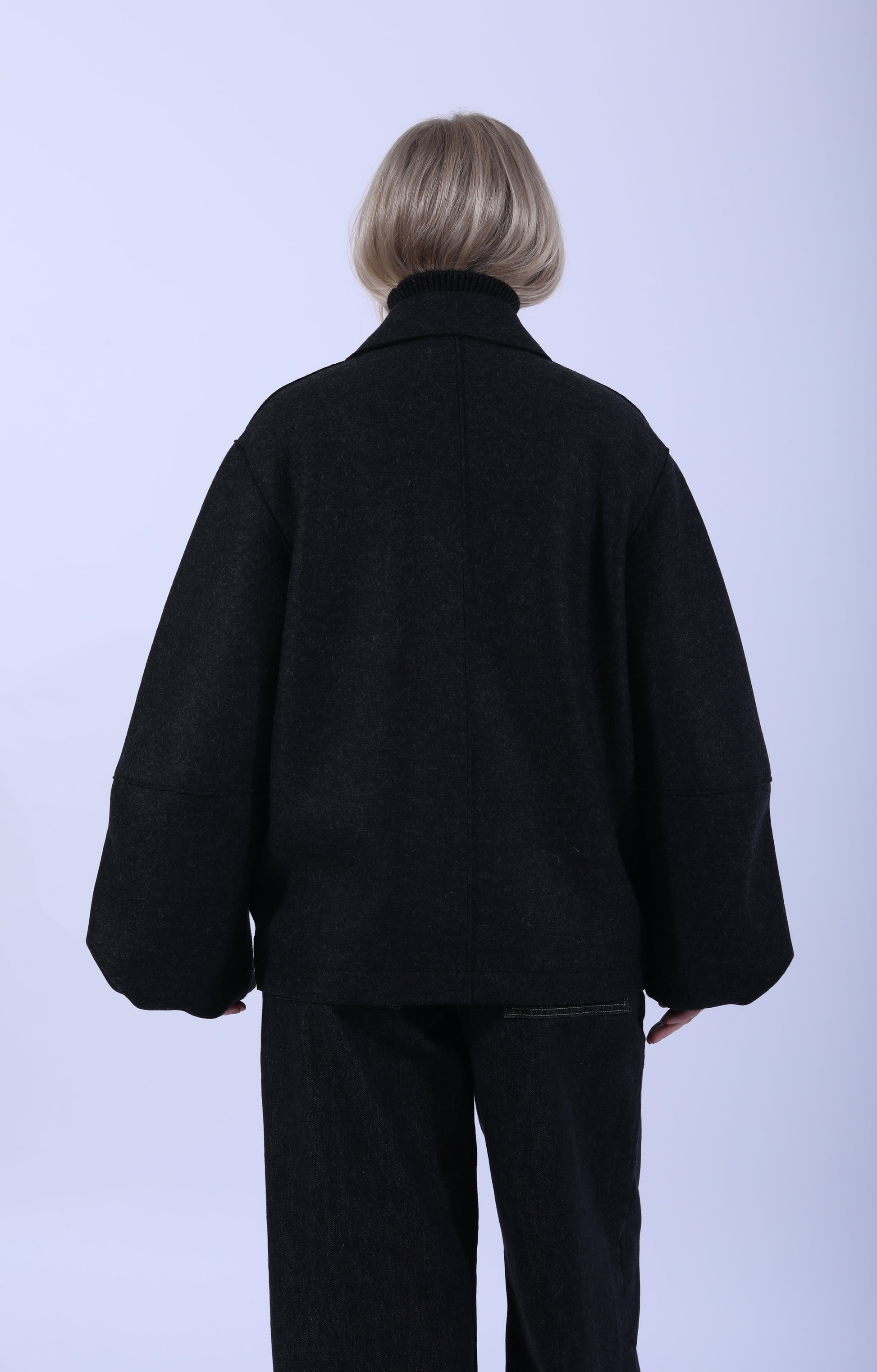 Puff Sleeves Jacket Pressed Wool Anthracite