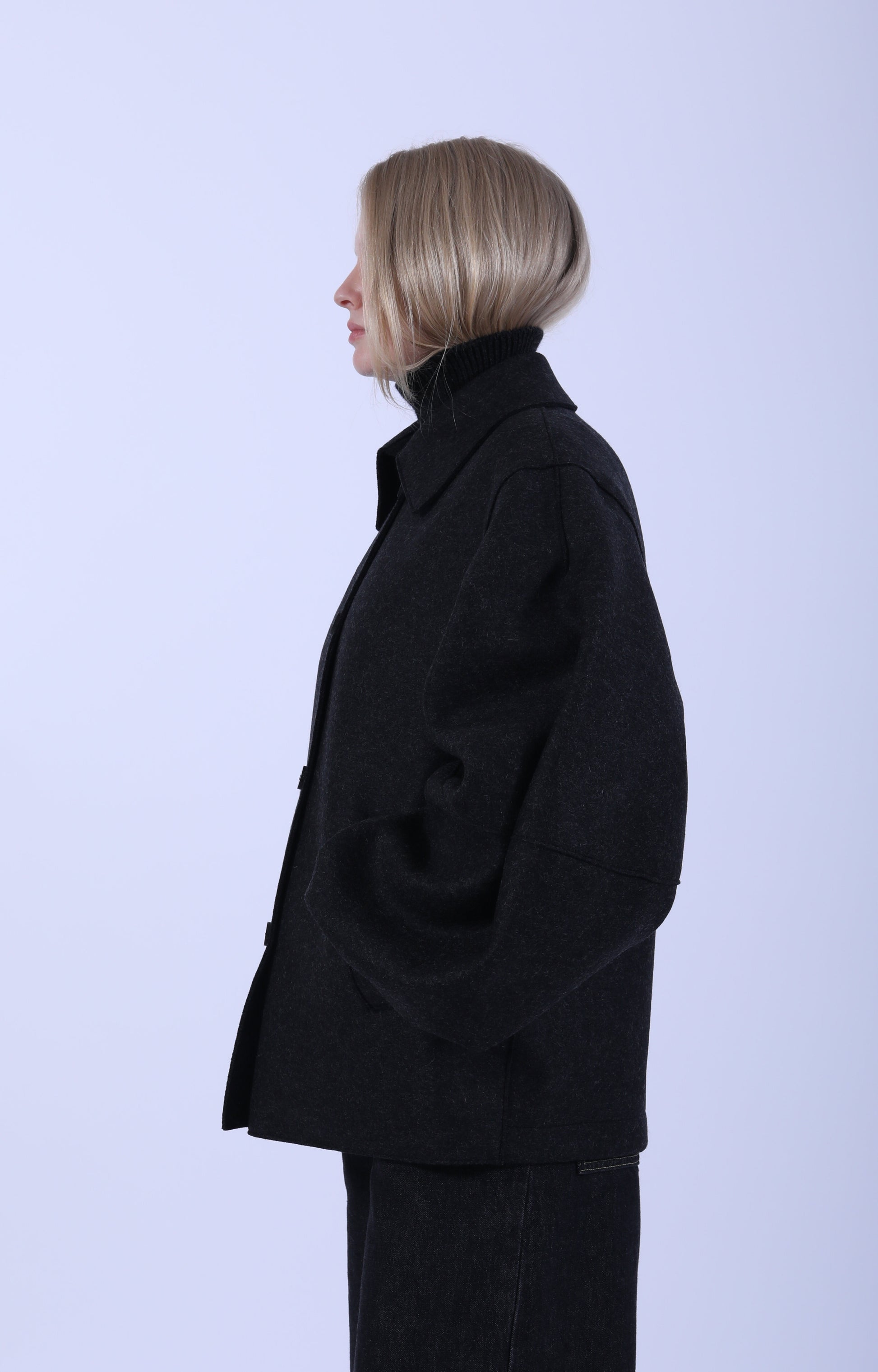 Puff Sleeves Jacket Pressed Wool Anthracite