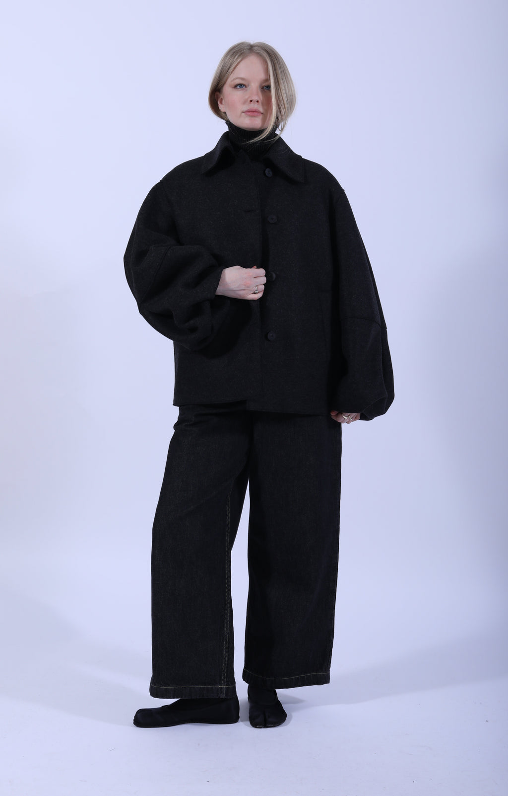 Puff Sleeves Jacket Pressed Wool Anthracite