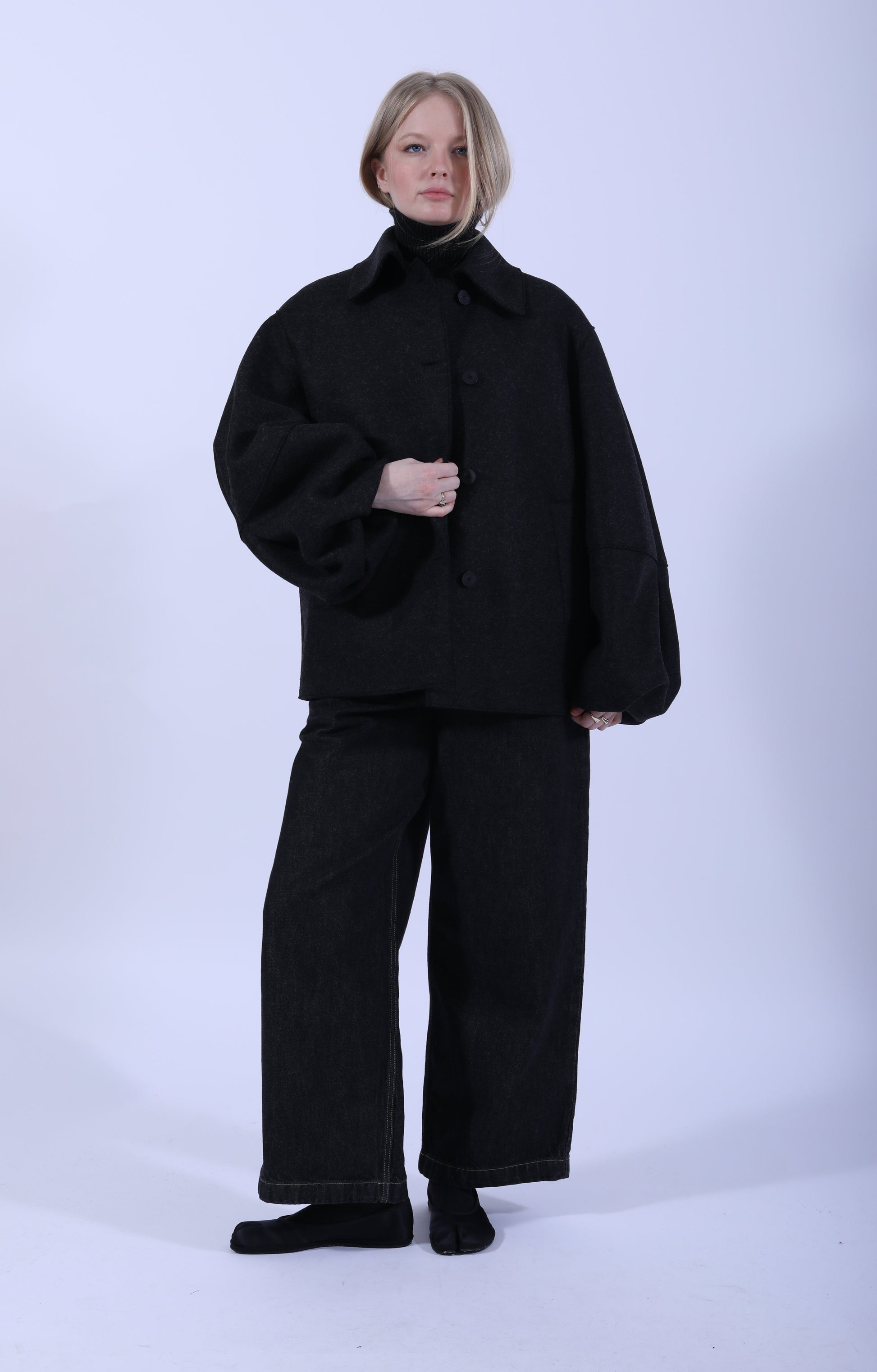 Puff Sleeves Jacket Pressed Wool Anthracite