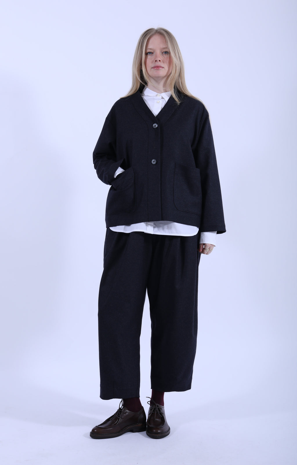 Navy Pleated Pants
