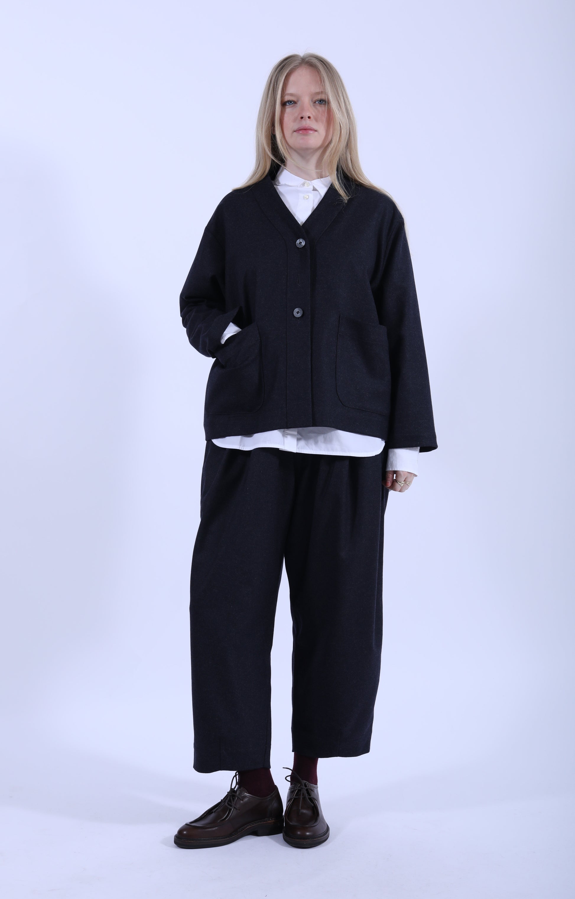 Navy Pleated Pants