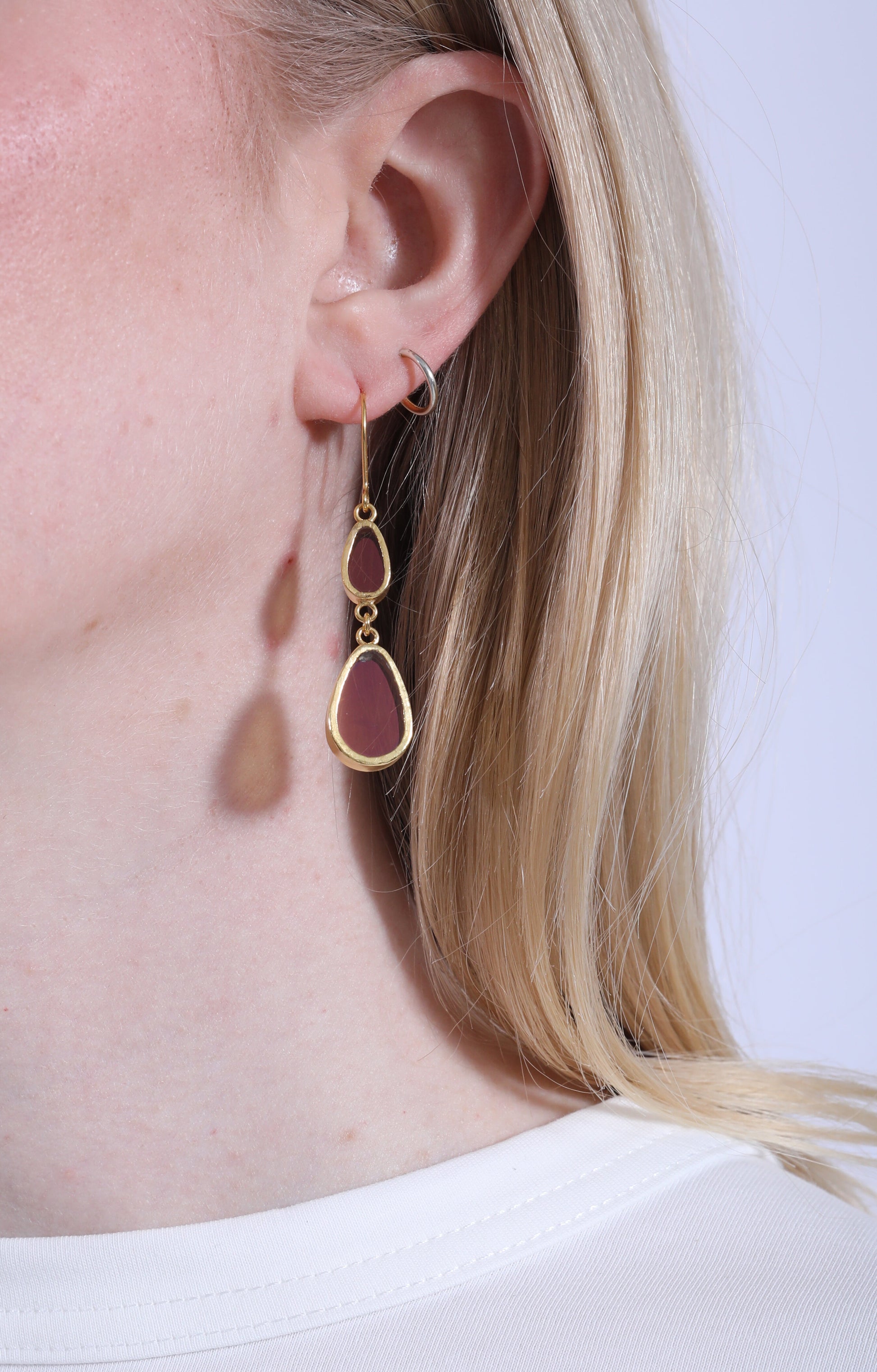 Double Drop Earrings Pink Glass