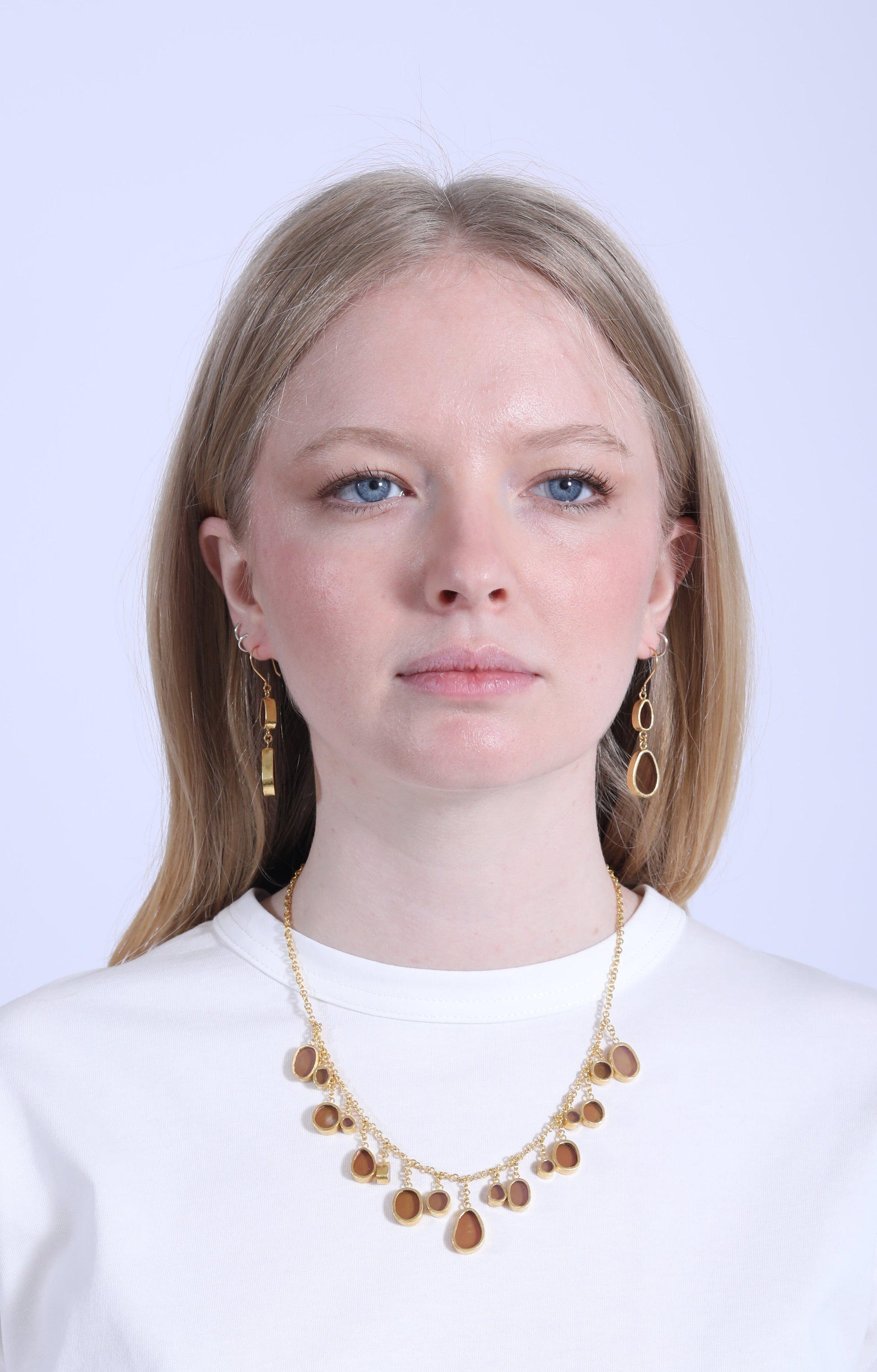 Double Drop Earrings Pink Glass