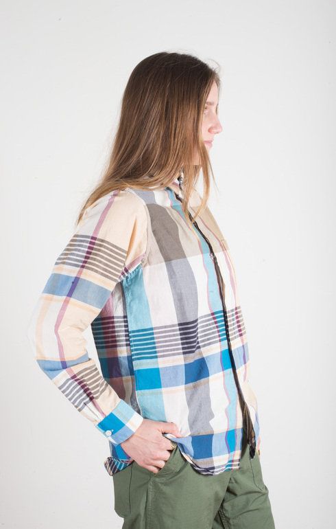 Short Collar Shirt Khaki Plaid
