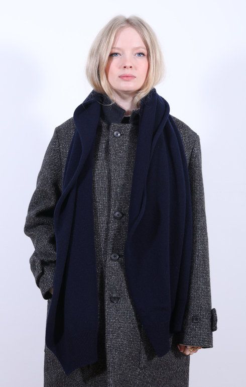 Plain Cashmere Knit Scarf Nero Navy