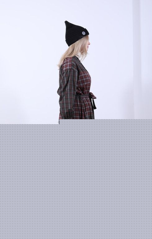 Banded Collar Dress Smoky Plaid