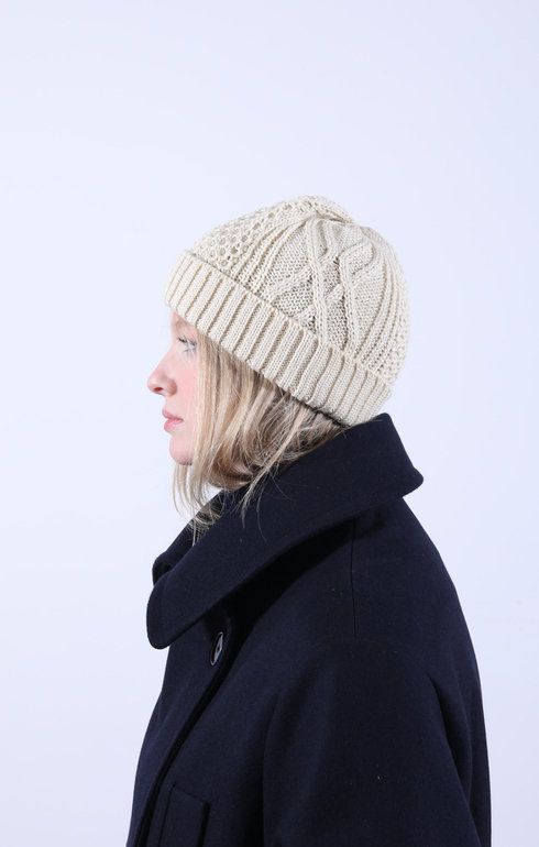 AC/W Aran Cable Beanie Ivory