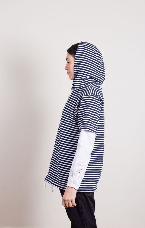 Short Sleeve Hoody Navy Stripe