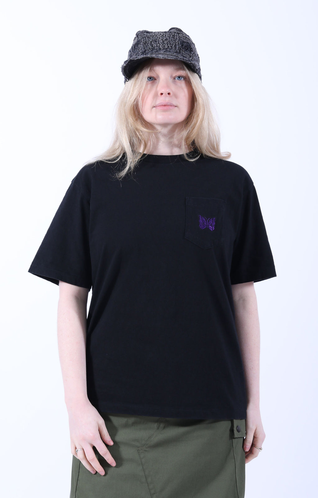 S/S Papillon Embroidered Pocket Tee Black