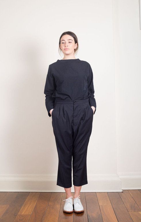 Pleated Back String Pants Navy