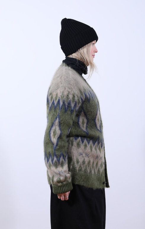 Mohair Cardigan Diamond Olive