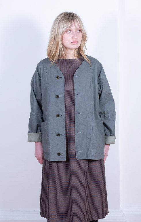 Collarless Jacket Olive