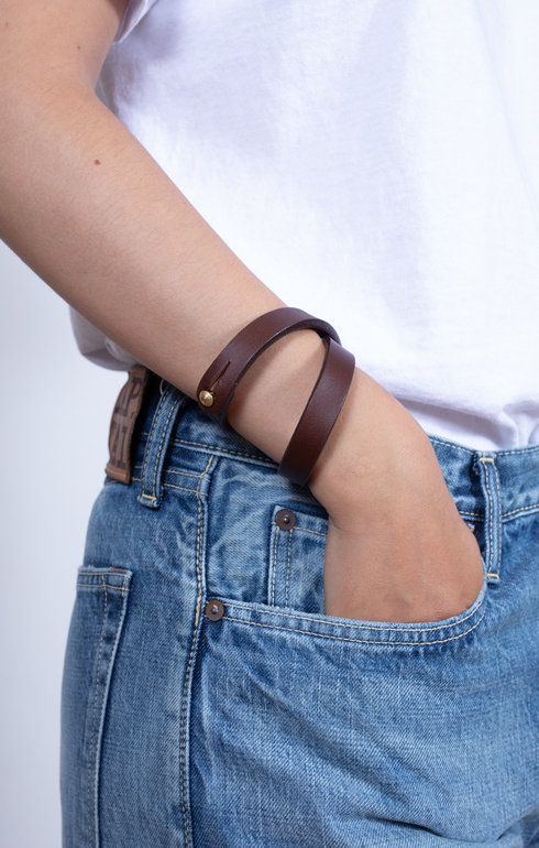 Double Wrap Wristband Cognac/Brass