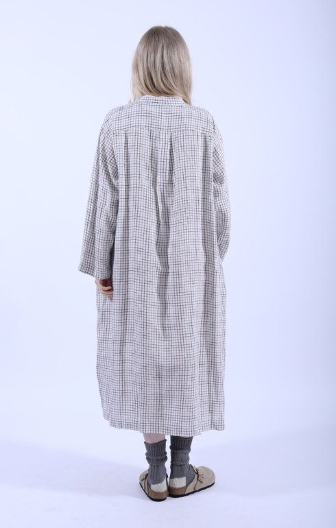 Stand Collar Caftan Shirt Dress White/Wine