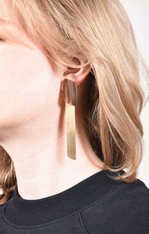 Earrings Horn Trapeze Tag Brown