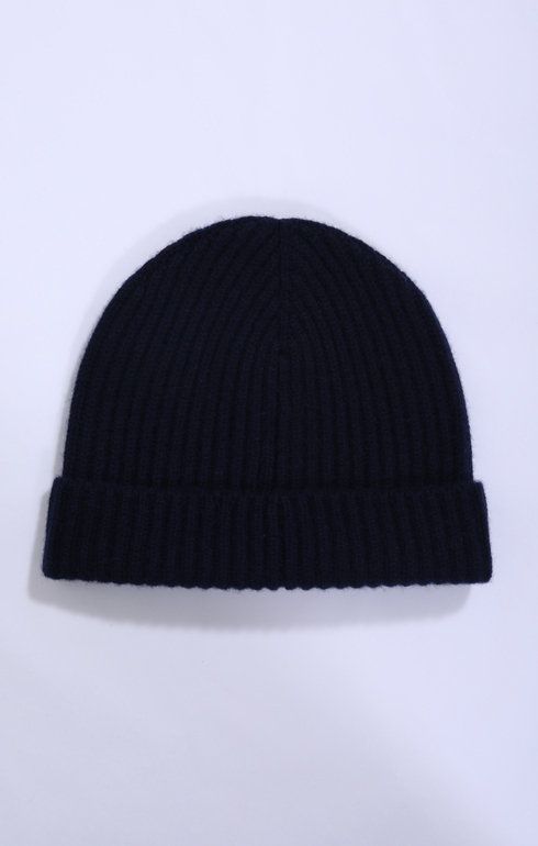 Cashmere Rib Beanie Nero Navy