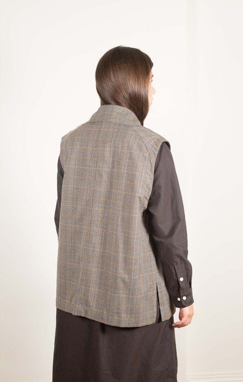Bal Collar Fly Front Vest Plaid