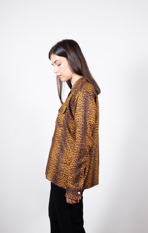 Cut-Off Bottom Classic Shirt Leopard Print
