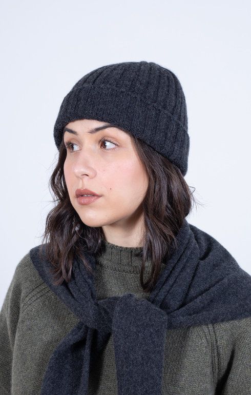 Cashmere Rib Beanie Charcoal