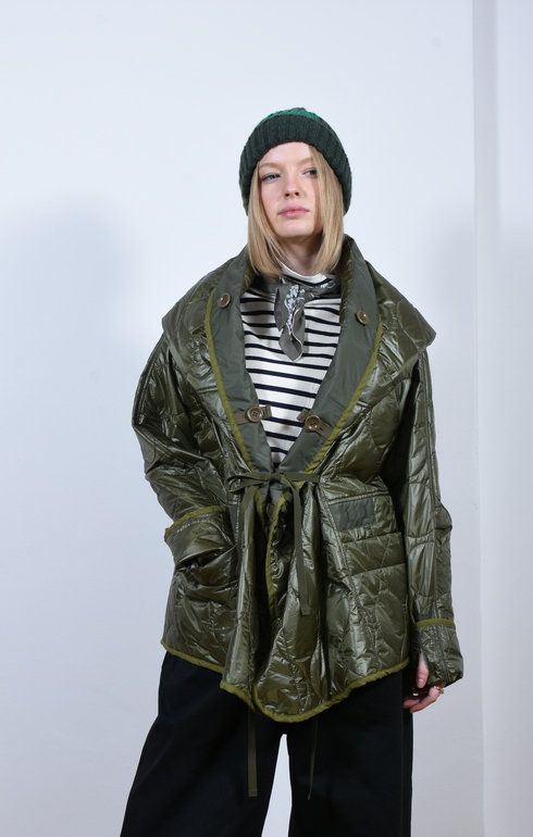 Nylon Quilting Lining Ring Coat Khaki
