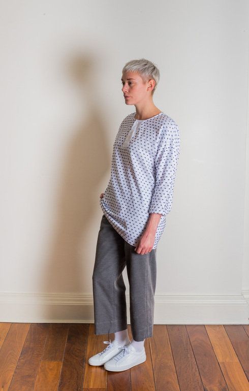 Big Henley Neck Shirt White Black