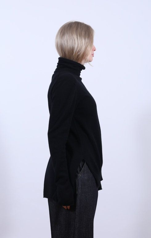 Side Split Roll Neck Black