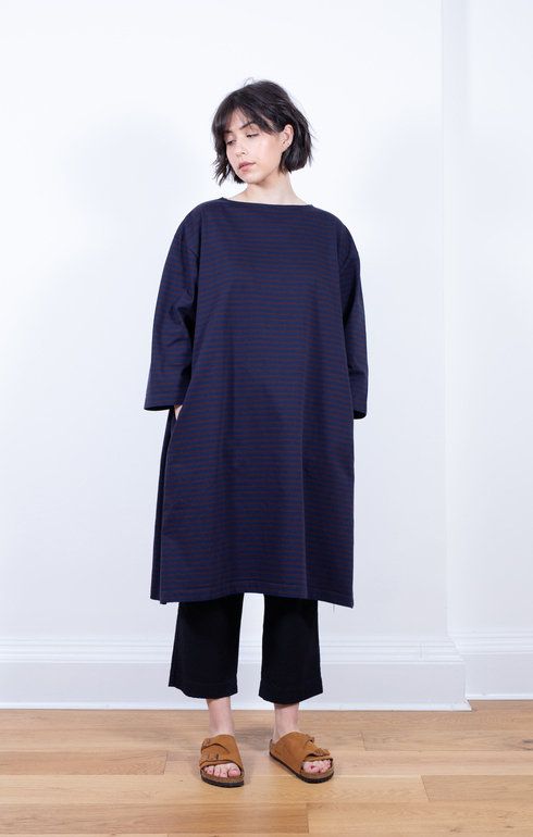 Basque T Dress Border Navy/Wine