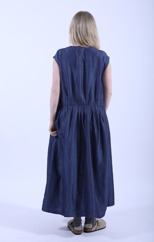 Sleeveless Drawstring Gather Dress Blue