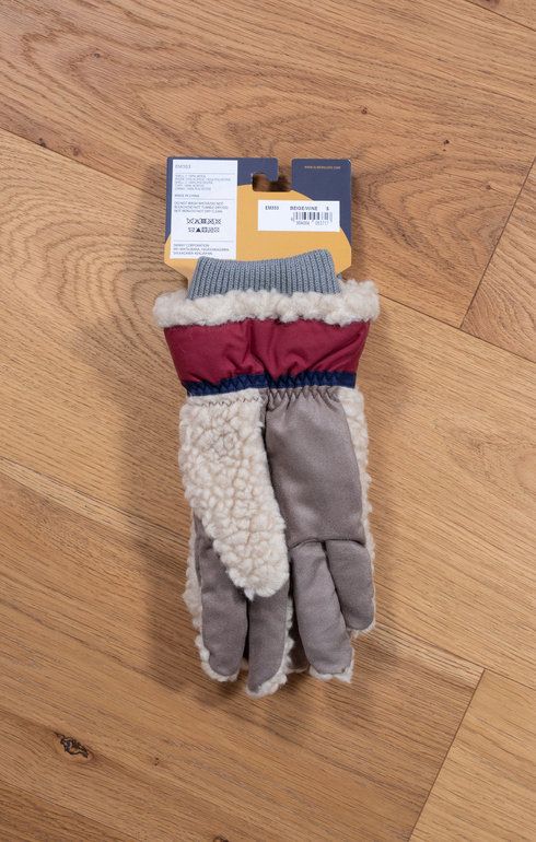 EM353 Teddy 5 Finger Gloves Beige/Wine