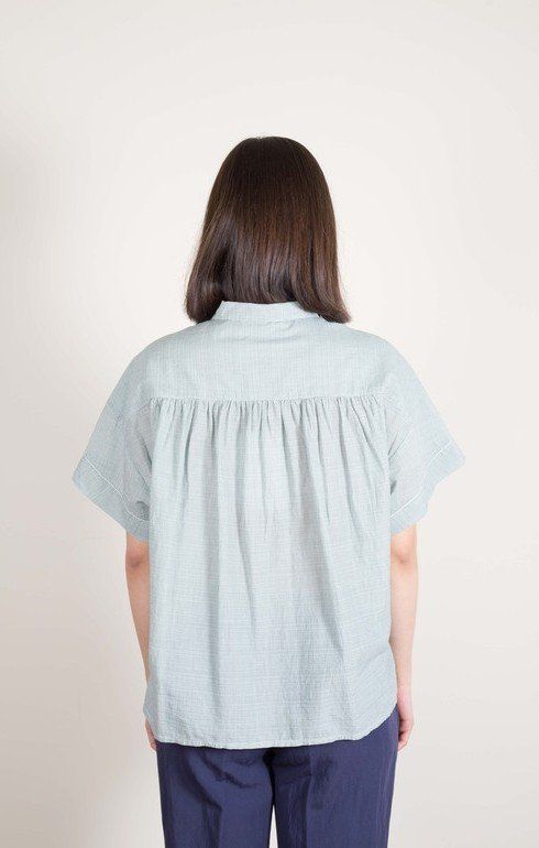 Boxy Cotton Shirt Hunter Stripe